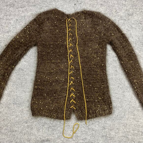 NUAGE sweater womens L fuzzy lace Christmas statement sparkle anne fontaine bold - Picture 1 of 10